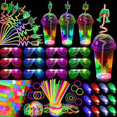 98 PCS Glow in the Dark Party Supplies Light Up Party Favors with 12 Light Up Cups 50 Glow Sticks Bulk 12 LED Glasses 12 Finger Lights 12 Glow Straws Neon Party Supplies for Kids or Adults