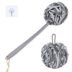 VANZAVANZU Loofah Sponge Set Back Scrubber for Shower Anti-Slip Plastic 17" Handle Loofah on a Stick with Fluffy Shower Sponge PE Soft Mesh Shower Loofahs-Gray with White Edge