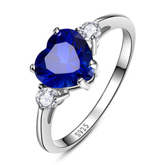 Yaresul Blue Sapphire Ring for Women September Birthstone Ring Blue Heart Ring Sterling Silver Sapphire Engagement Ring for Women Sapphire Promise Ring for Her Valentines Day Size 7.5