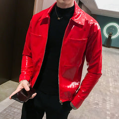 Men's Motorcycle Leather Jacket with Lapel Design