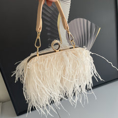 Luxury Ostrich Feather Evening Clutch Bag for Women