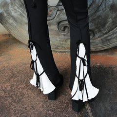 Color-Block Accordion Pleated Bow Tie Casual Pants
