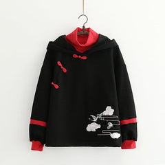 Women's Color Block Fleece Hooded Sweater with Buckle