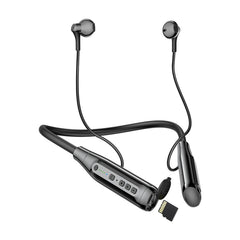 Wireless Bluetooth Earbuds Neckband with TF Card Slot 200H Playtime HeadphonesWaterproof in-Ear Earphones with Power Display Magnetic ENC Noise Cancellation Headsets for Sports Home Office (Black)