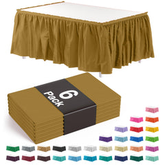Exquisite Gold Table Skirt 6 Pack 29" X 14 Disposable Plastic Table Skirts for Rectangle Tables 6ft + or Round Tables - Ruffle Table Skirt with Adhesive Strip - Gender Reveal Decor & Party