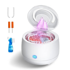 Ultrasonic UV Cleaner for Dentures Retainer Aligner Mouth Guard Toothbrush Head Shaver Head Jewelry Professional Ultrasonic Retainer Cleaner Machine for all Dental 180ML White…