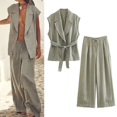 Casual Summer Set with Belted Linen Top (One Set)