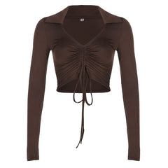 Retro Brown Smocked T-shirt for European and American Style
