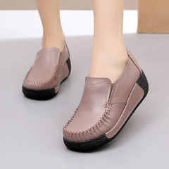 Comfortable Black Genuine Leather Women's Slip-On Loafers