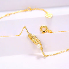Custom Pearl and Feather Leaf Bracelet for Women