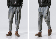 Vintage Loose Fit Men's Denim Jeans with Wide Belt