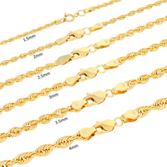 Nuragold 14K Yellow Gold Rope Diamond Cut Lightweight Chain Necklace 16"- 30" / 1.5mm - 4mm / Made in Italy/Real Gold Jewelry for Men and Women