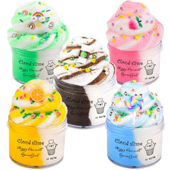 Cloud Slime Kit 5 Pack with Peach Rainbow Lemon Coffee Slime Charms DIY Slime Supplies for Girls and Boys Stress Relief Toy for Kids Education Party Favor Gift and Birthday