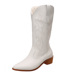 Embroidered White Cowboy Ankle Boots for Women