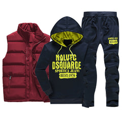 Men's Casual Sportswear Set with Vest and Hoodie (3 Pieces)