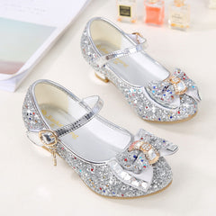 Girls' Casual Glitter High Heel Leather Shoes with Bow