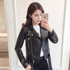 Women's Short PU Leather Motorcycle Jacket 2018 Style