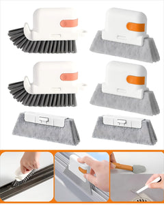 Groove Gap Cleaner Tools Set 6 Pcs Hand-held 2 Brush with Dustpan&tweezer + 2 Sponge Brush with Dustpan + 2 Replacement Cloth for Sliding Door Sill Tile Lines Shutter Car Vents Keyboard