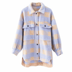Elegant Oversized Purple Plaid Woolen Shirt for Women