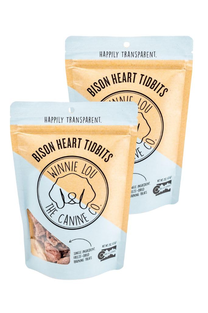 Winnie Lou Freeze Dried Bison Heart Tidbits - Single Ingredient Human-Grade No Artificial Flavors or Fillers Perfect for Training 2 Pack