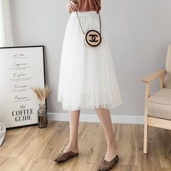 Solid Color High Waist Mesh Skirt for Summer Women