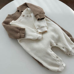 Waffle Cotton Long-Sleeved Baby Jumpsuit for All Seasons