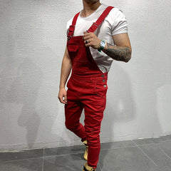 Men's Denim Overalls and Casual Biker Pants Trousers
