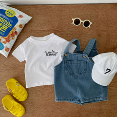 Toddler Girls Summer Clothing Set: Tee & Denim Overall