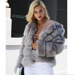 Faux Fur Fox Hair Coat for Women - Short Sleeve Design