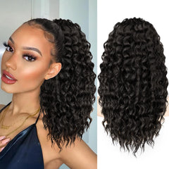 KooKaStyle Curly Ponytail Extension Fluffy Drawstring Ponytail for Women Kinky Curly Clip in Hair Extensions Long Curly Wavy Ponytail Extension Synthetic Hairpiece for Daily Use(18 InchBlack brown)