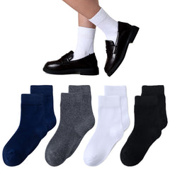Girls Seamless Socks Crew Dress Socks 3-5T Kids White School Cotton Soft Socks Mix 4 Pairs