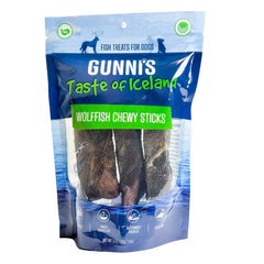Gunnis 4" Long Wolffish Skin Chewy Fish Stick Dog Treats 3 Count Bag