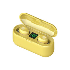 Acuvar Fully Wireless Bluetooth 5.0 Rechargeable IPX7 Waterproof Earbud Headphones w Microphone 2000mAh USB Smart Dual Charging Case/Stand Surround Stereo Bass and Passive Noise Cancelling (Yellow)
