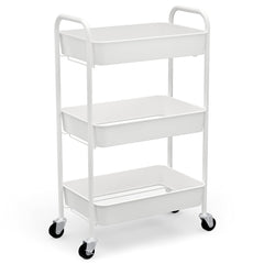 CAXXA 3-Tier Rolling Metal Storage Organizer - Mobile Utility Cart Kitchen Cart with Caster Wheels White