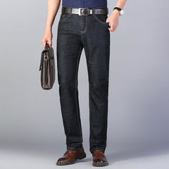 Men's Cotton Mid-Waist Stretch Black Jeans (Four Seasons)