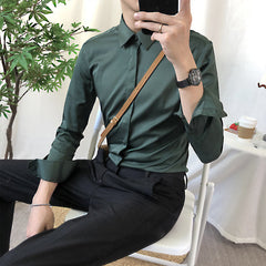 Men's Long Sleeve Casual Shirt - Slim Fit Solid Color