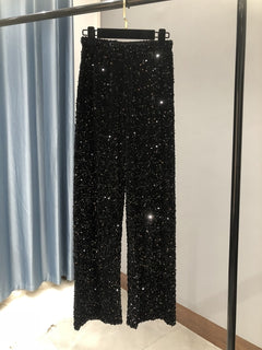 Shiny High-Waist Wide Leg Women's Casual Pants