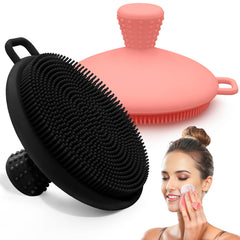 GEENOA Silicone Face Scrubber 2PCS Manual Face Scrubber Exfoliator with Soft Bristles and Non-Slip Handle Gentle Facial Scrubber Face Brush for Super Lathering & Deep Cleansing(Black+Pink)