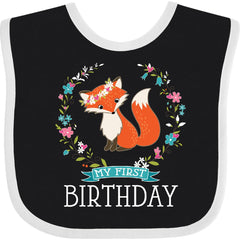 inktastic First Birthday 1 Year Old Girl Fox Baby Bib Black and White 336f9