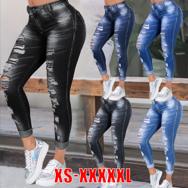 Trendy Slim Fit Casual Ripped Women's Jeans