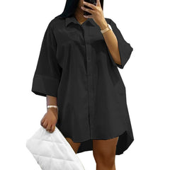 Plus Size Women’s Solid Color Turn-Down Collar Dress