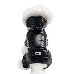 MUYAOPET Waterproof Pet Clothes for Dog Winter Warm Dog Jacket Coat Dog Hooded Jumpsuit Snowsuit (M Black)