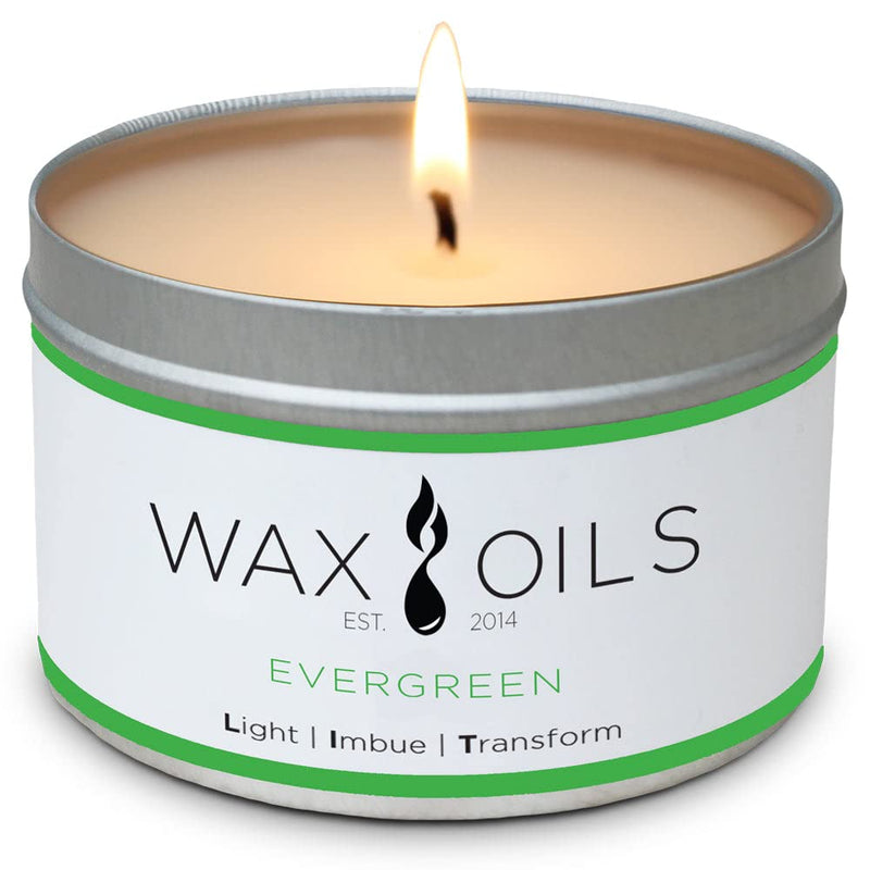 Wax and Oils Soy Wax Aromatherapy Scented Candles (Evergreen) 8 Ounces. Single