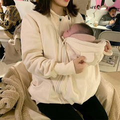 Kangaroo Mother Baby Plush Nursing Sweater Coat