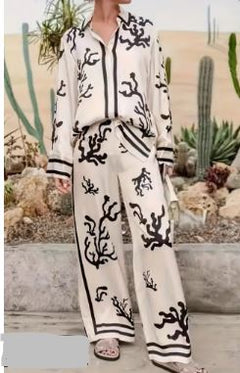 Elegant Women's Pants Set with Loose Lapel Shirt (One Set)