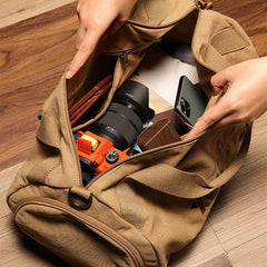 Men's Large Capacity Canvas Travel Fitness Bag with Pocket