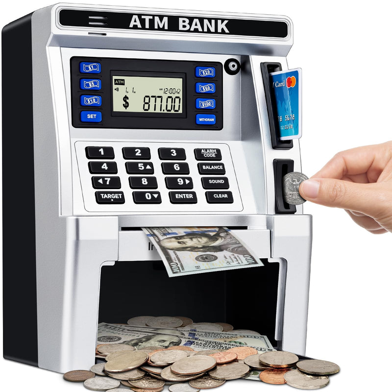 BAODLON Piggy Bank for Kids ATM Machine Bank for Real Money with Debit Card Bill Feeder Coin Recognition Balance Calculator Electronic Savings Safe Box Cool Stuff Toys Gifts for Teen Boys Girls