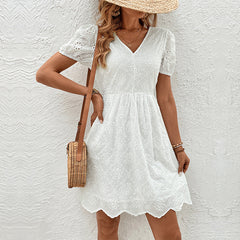 2024 Fashion Summer White Short Sleeve Midi Dress