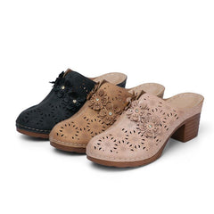 Women's PU Leather Round Head Slip-On Clogs Shoes