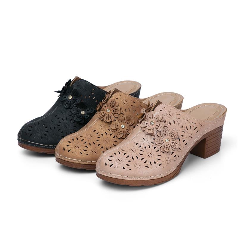 Women's PU Leather Round Head Slip-On Clogs Shoes